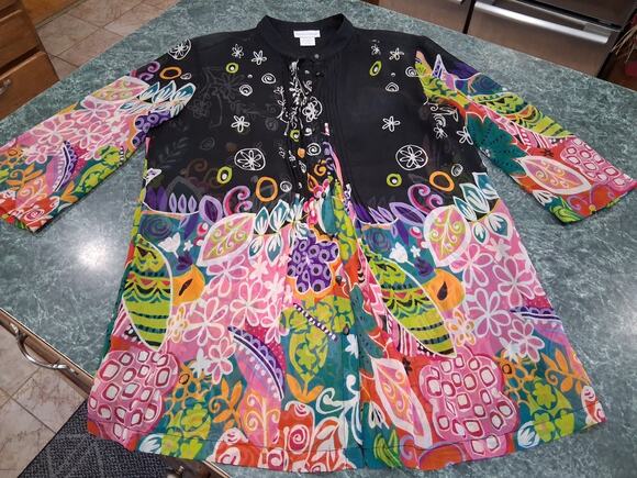 Soft Surroundings Tops - Soft Surroundings Sz L sheer Tunic Floral Blouse Cover Up Layering Top Feminine